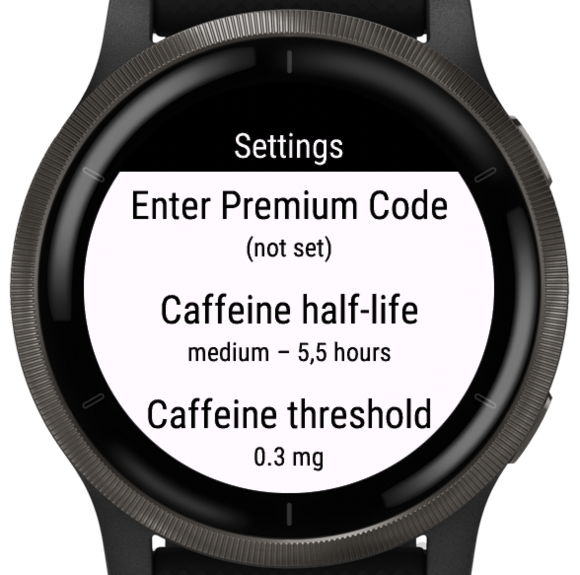 Open settings in Caffeine Tracker